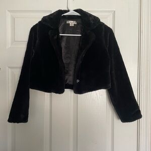Knitworks Black Faux Fur Girls Cropped Jacket Size 10